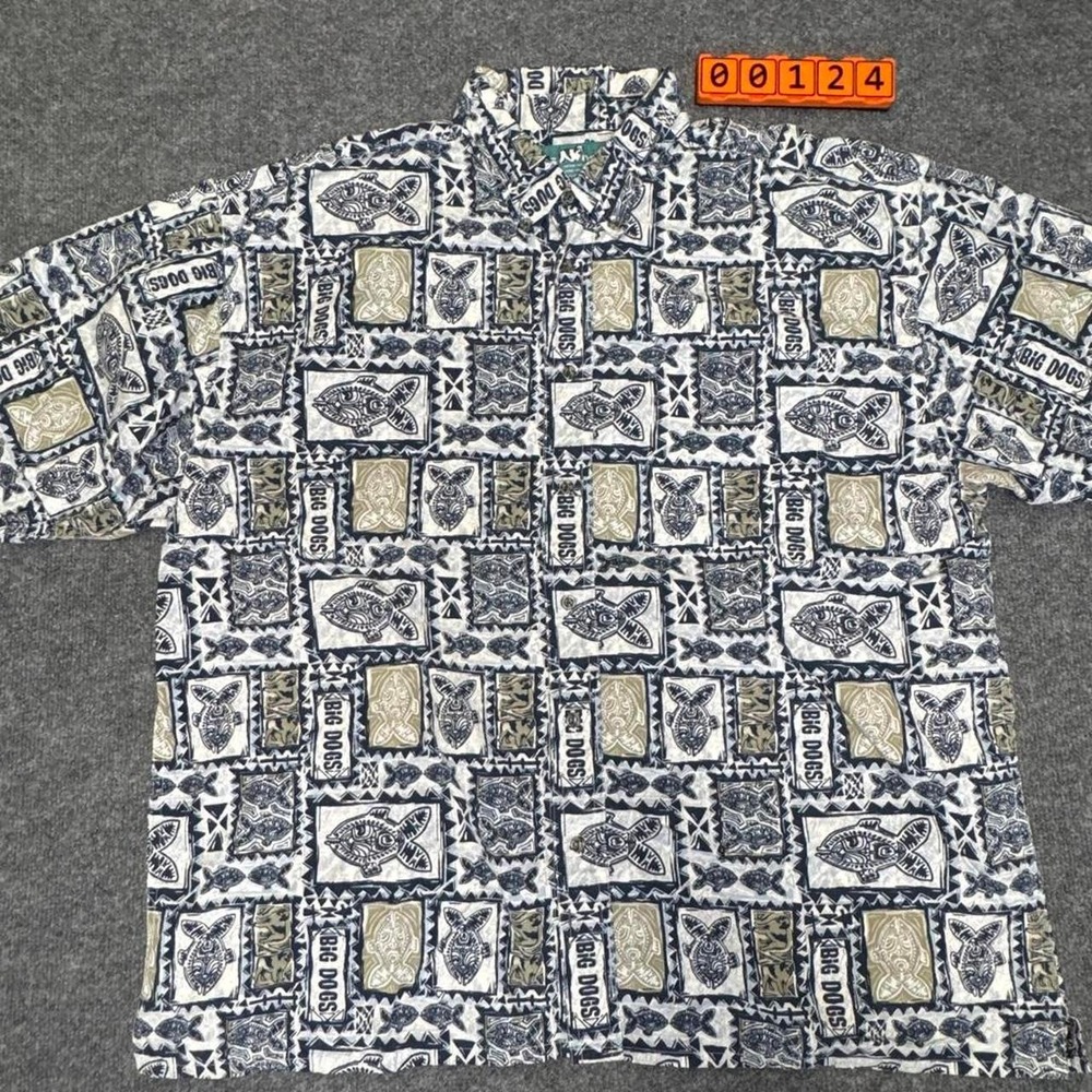 Big Dogs Fish Pattern Cotton Shirt.  Size XL.